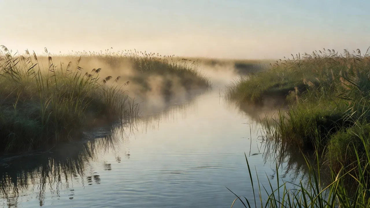 Misty River At Dawn